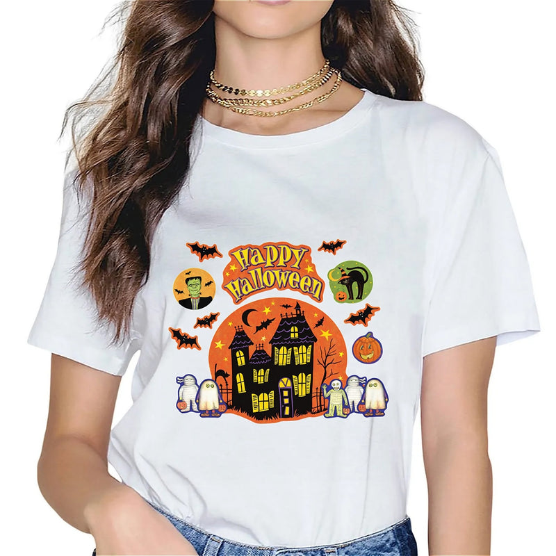 KevaMolly Graphic T Shirts for Women Summer Casual Halloween Printed Tee Cotton Tops Loose Fit