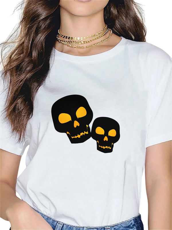 KevaMolly Graphic T Shirts for Women Summer Casual Halloween Printed Tee Cotton Tops Loose Fit