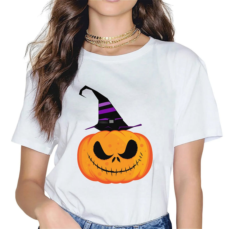 KevaMolly Graphic T Shirts for Women Summer Casual Halloween Printed Tee Cotton Tops Loose Fit