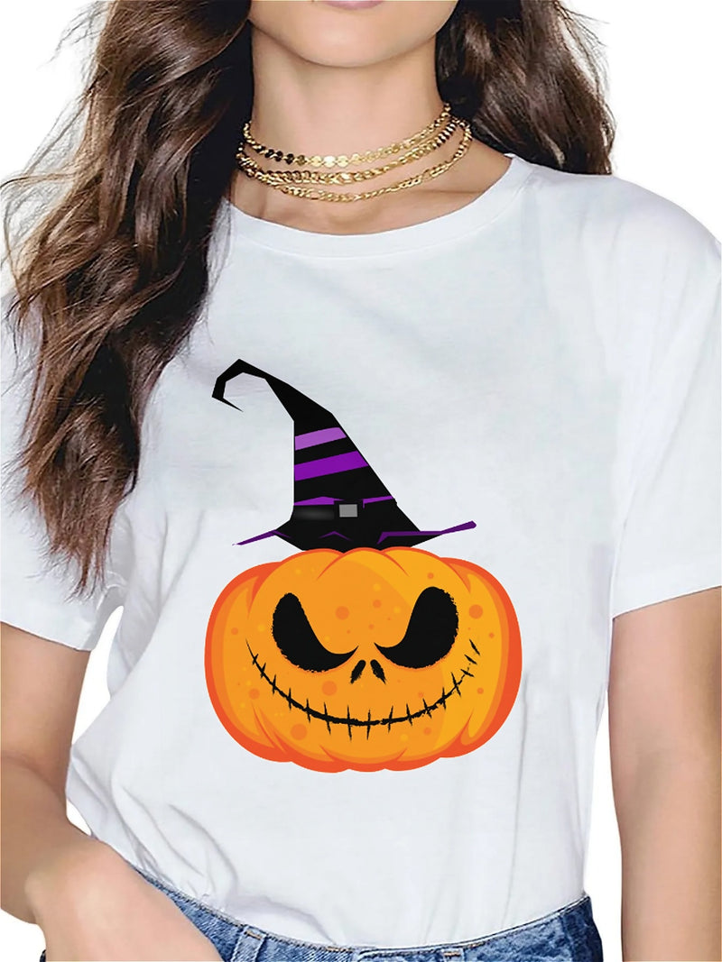 KevaMolly Graphic T Shirts for Women Summer Casual Halloween Printed Tee Cotton Tops Loose Fit