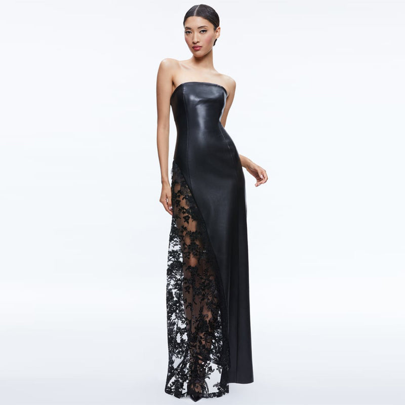 Black Strapless Leather Maxi Dress